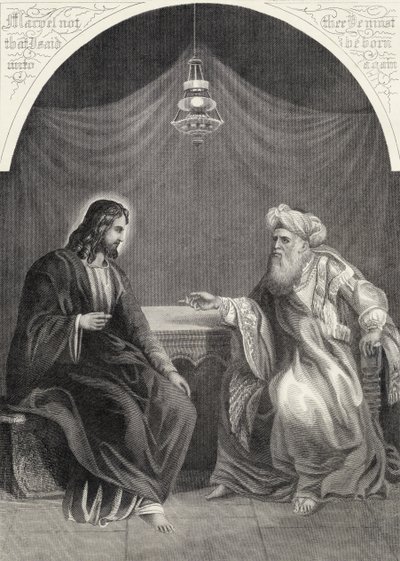 Christus en Nicodemus, gegraveerd door S. Allen, uit 